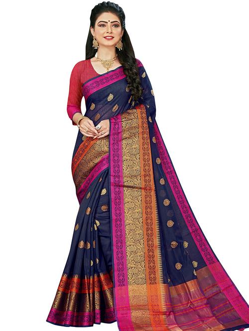 navy blue self design kanjivaram saree - 20349194 - Very Small Image - 1
