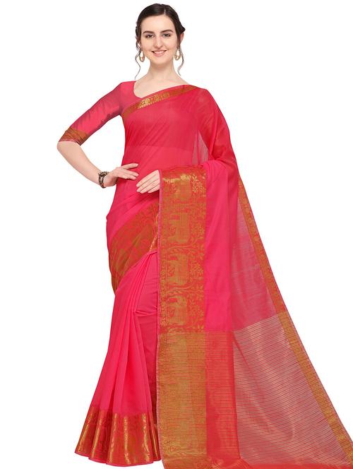 pink solid with bordered saree - 20349209 - Very Small Image - 1
