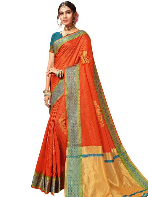women's self design orange colored saree - 20349231 - Very Small Image - 1