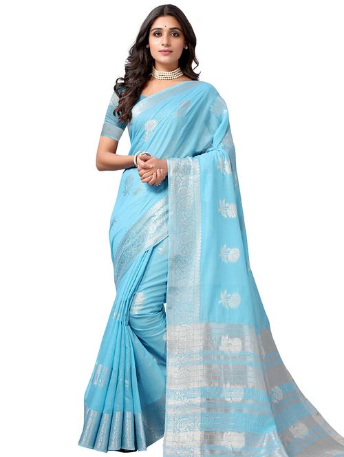 light blue self design bordered saree - 20349308 - Very Small Image - 1