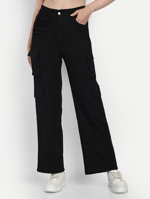 women plain black cargos - 20350089 - Very Small Image - 1