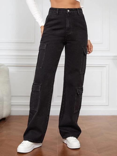 women black plain cargo jeans - 20350133 - Very Small Image - 1