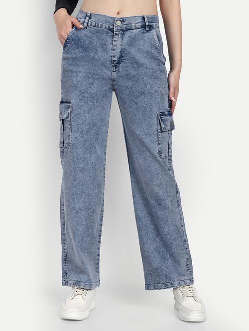 women plain blue cargos - 20350175 - Very Small Image - 1