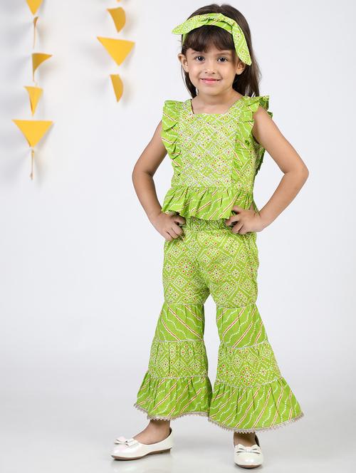 green bandhani print kurta sharara set - 20350253 - Very Small Image - 1