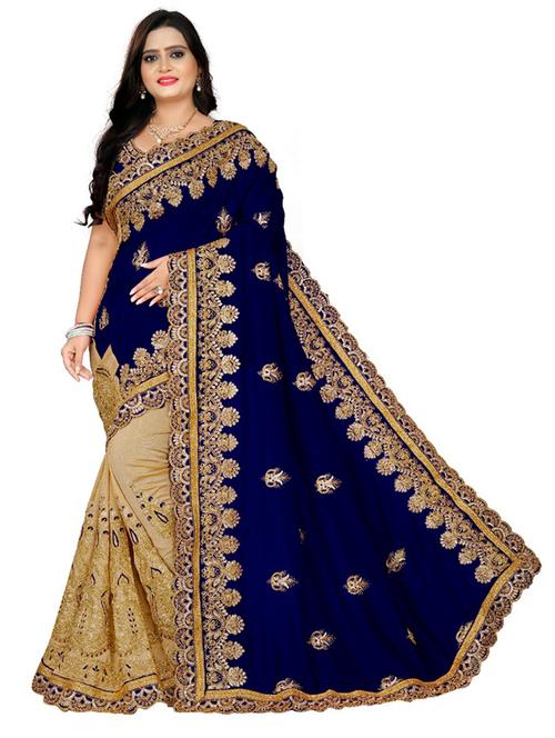 navy blue colored half and half  saree with blouse - 20351142 - Very Small Image - 1