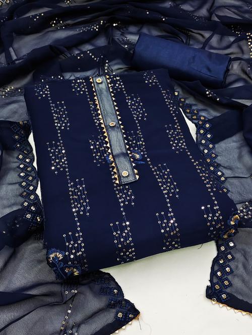 navy blue colored unstiched dress - 20351400 - Very Small Image - 1