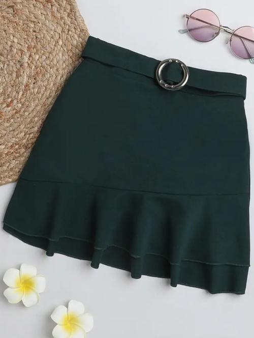 bottle green cotton blend aline skirt - 20355027 - Very Small Image - 1