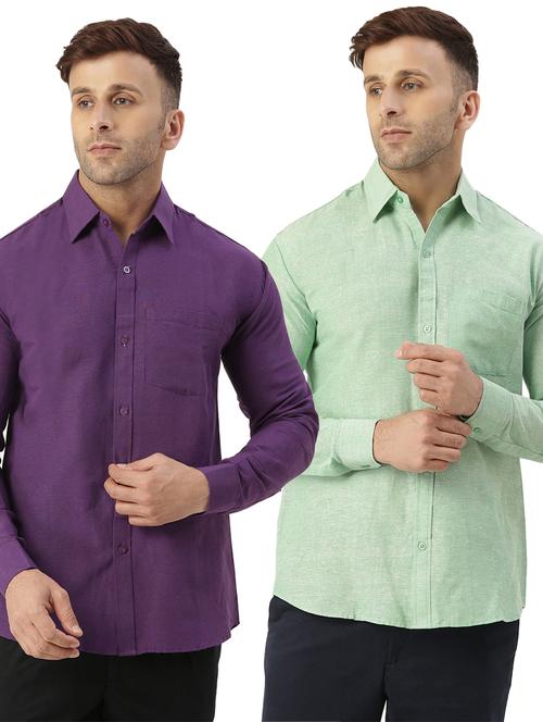 pack of 2 full sleeves solid casual shirts - 20355562 - Very Small Image - 1