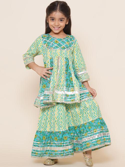 turquoise printed kurta sharara set - 20357087 - Very Small Image - 1