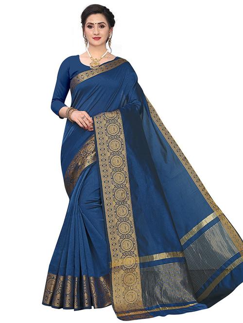 teal colored bordered  saree with blouse - 20357471 - Very Small Image - 1