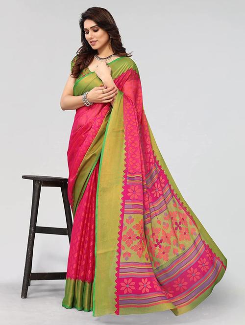 women pink geometric bordered saree with blouse - 20357736 - Very Small Image - 1