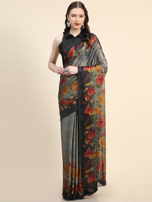 black colored printed  saree with blouse - 20357954 - Very Small Image - 1