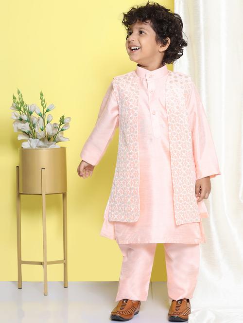peach solid with work kurta set - 20358975 - Very Small Image - 1