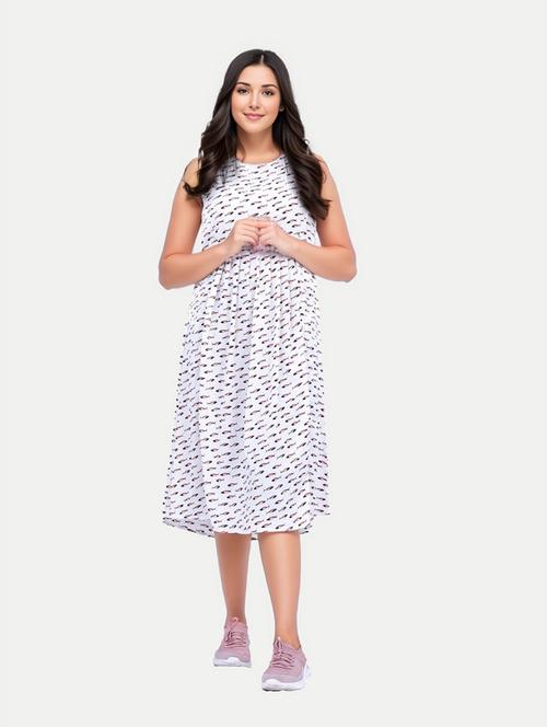 white printed a-line dress - 20359776 - Very Small Image - 1