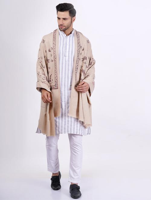 men solid with work embroidered shawl - 20359882 - Very Small Image - 1