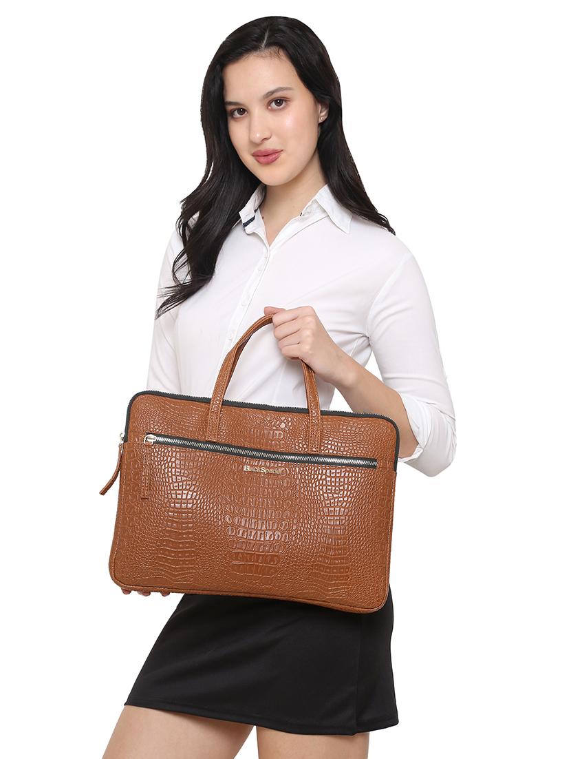 tan leatherette (pu) laptop laptop bag - 20360085 - Standard Image - 4