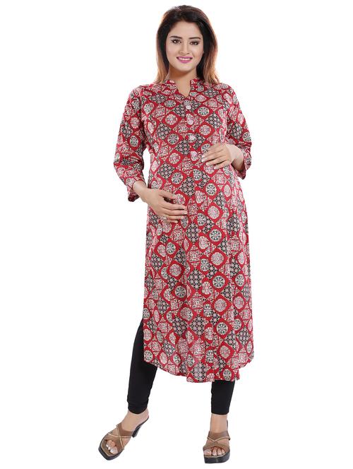 red printed maternity wear kurta - 20361034 - Very Small Image - 1
