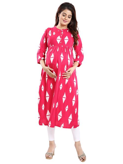 pink geometric printed maternity wear kurta - 20361093 - Very Small Image - 1