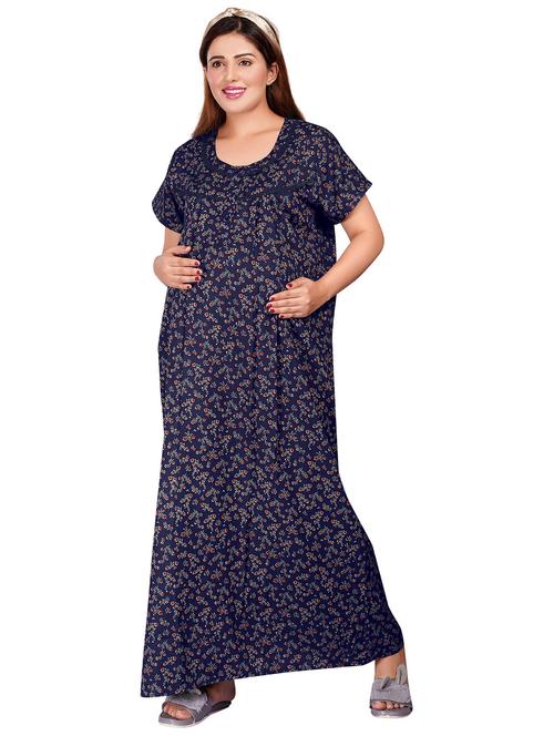 navy blue floral printed maternity nightwear  - 20361368 - Very Small Image - 1