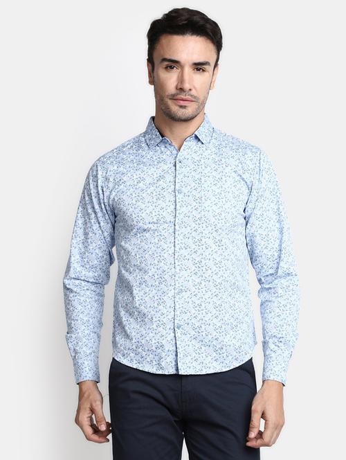 men light blue slim fit florals casual shirt - 20361821 - Very Small Image - 1