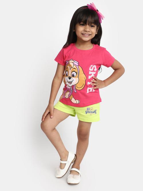 girls pink & yellow top and shorts set - 20362068 - Very Small Image - 1