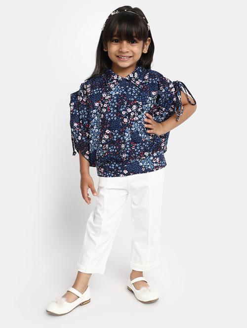 kids blue floral printed top & jeans set - 20362083 - Very Small Image - 1