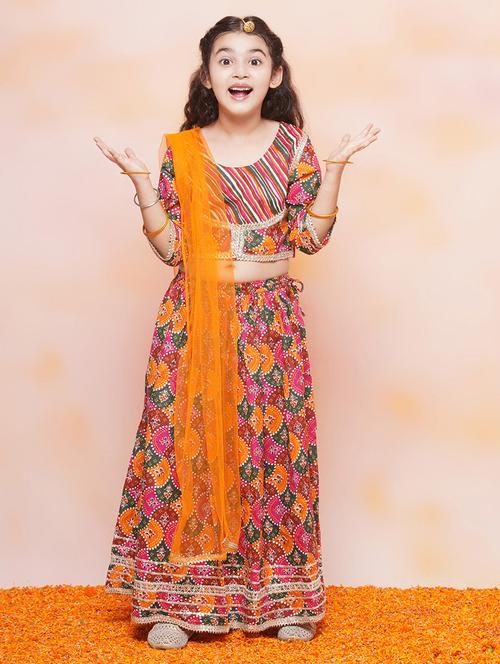 orange cotton lehenga choli set - 20362712 - Very Small Image - 1