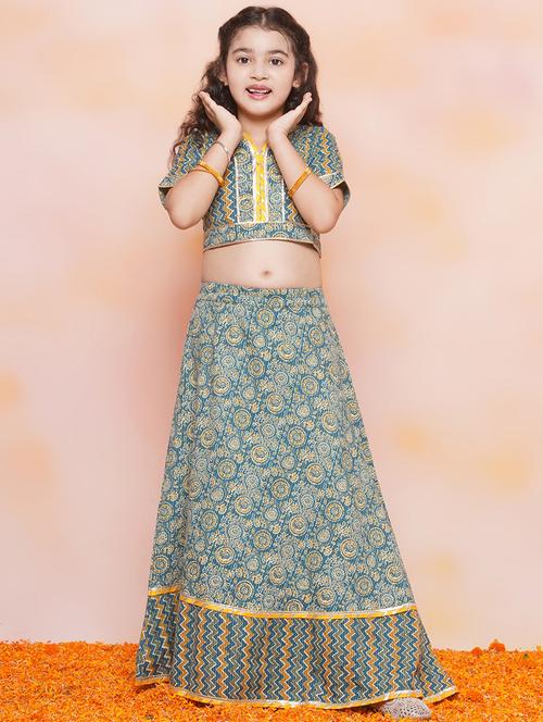 blue cotton lehenga choli set - 20362717 - Very Small Image - 1