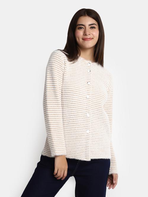  beige cotton wool jacquard cardigan - 20362856 - Very Small Image - 1
