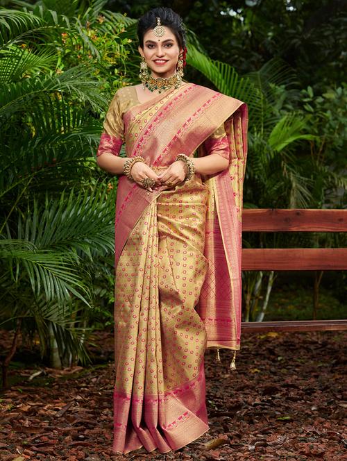 women's self design beige colored saree with blouse - 20363361 - Very Small Image - 1