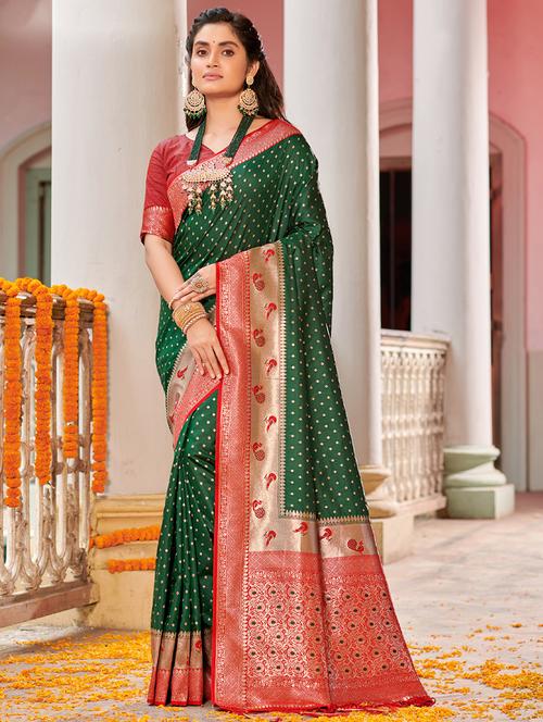 women's self design green colored saree with blouse - 20363482 - Very Small Image - 1