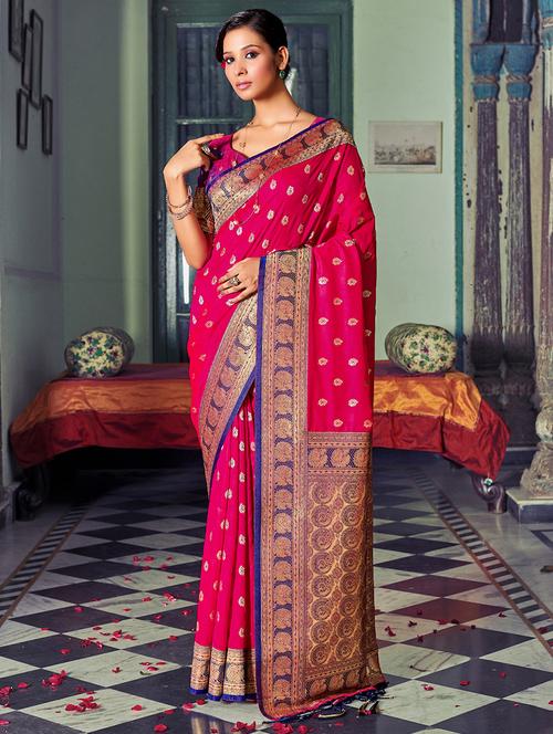 pink colored banarasi  saree with blouse - 20363515 - Very Small Image - 1