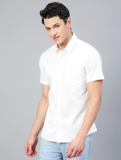 white solid short sleeve casual shirt - 20364590 - Very Small Image - 1