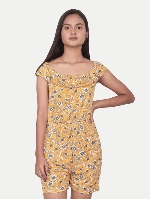 yellow floral3/4 th jumpsuit - 20364793 - Very Small Image - 1