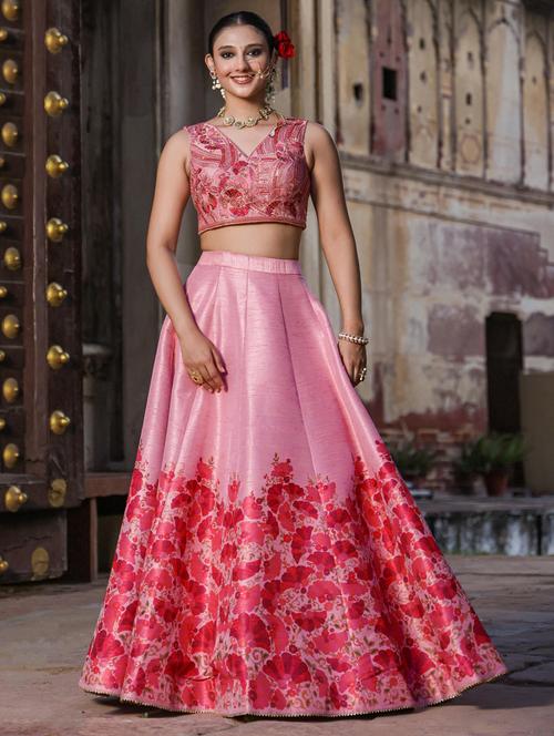 pink flared stitched lehnga  - 20364985 - Very Small Image - 1