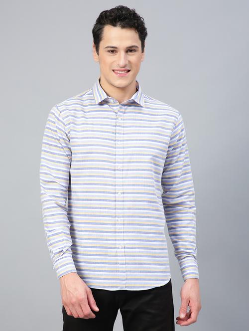 men light blue striped long sleeves casual shirt - 20365140 - Very Small Image - 1