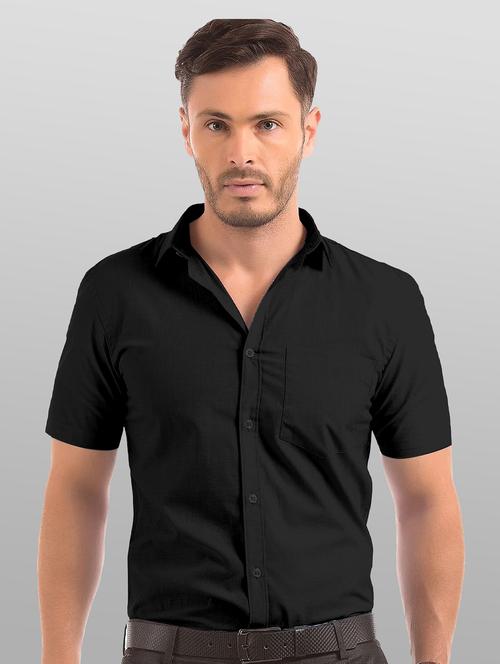 black solid short sleeves formal shirt - 20365277 - Very Small Image - 1