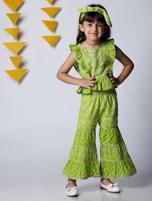 green bandhani print kurta sharara set - 20369516 - Very Small Image - 1
