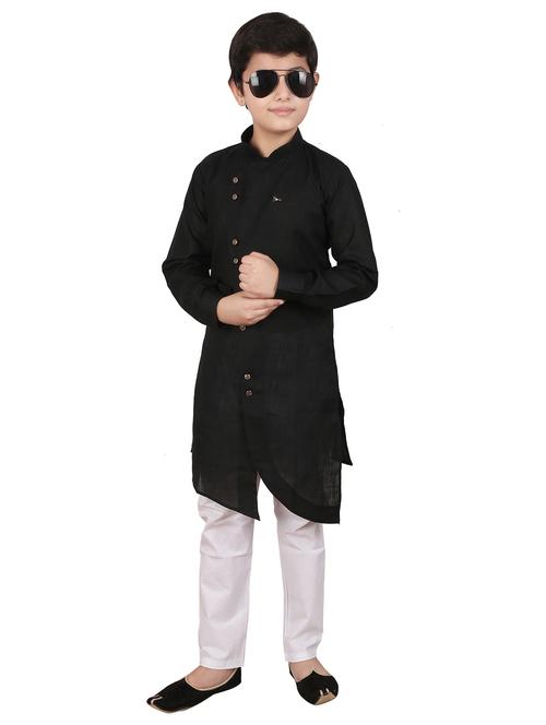 black solid mandarin neck kurta set - 20370861 - Very Small Image - 1