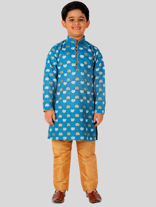 blue paisley print mandarin neck kurta set - 20370899 - Very Small Image - 1