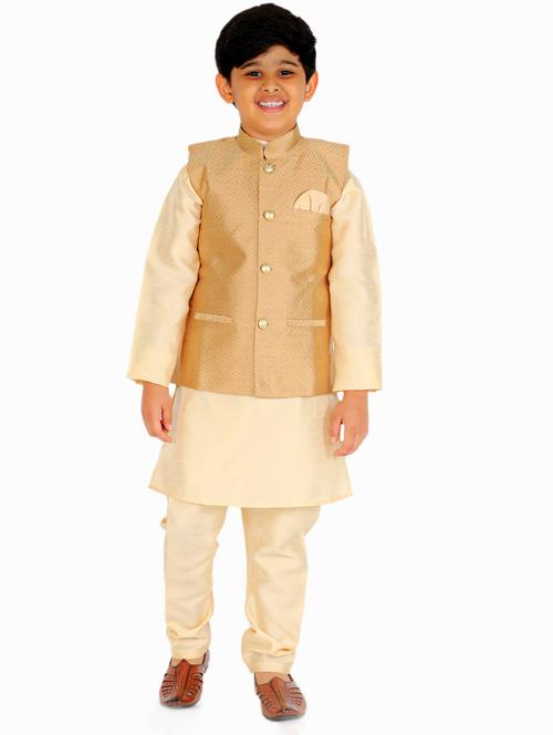 beige solid kurta set with self designed kurta - 20370907 - Very Small Image - 1