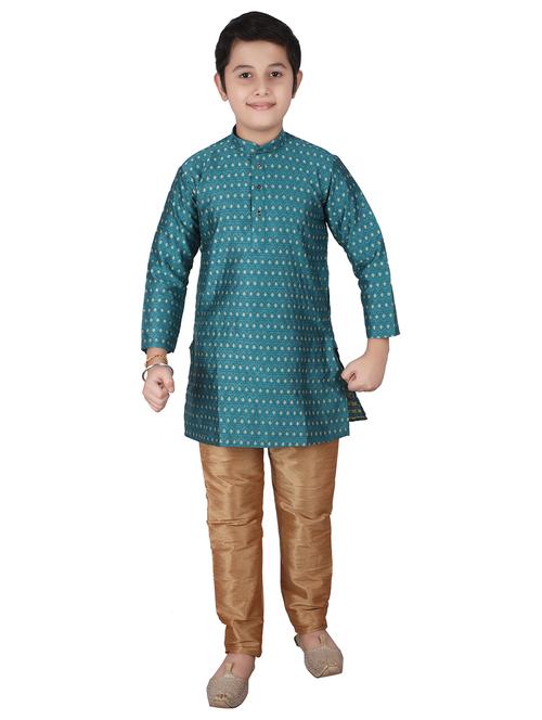 blue self designed mandarin neck kurta set - 20370947 - Very Small Image - 1