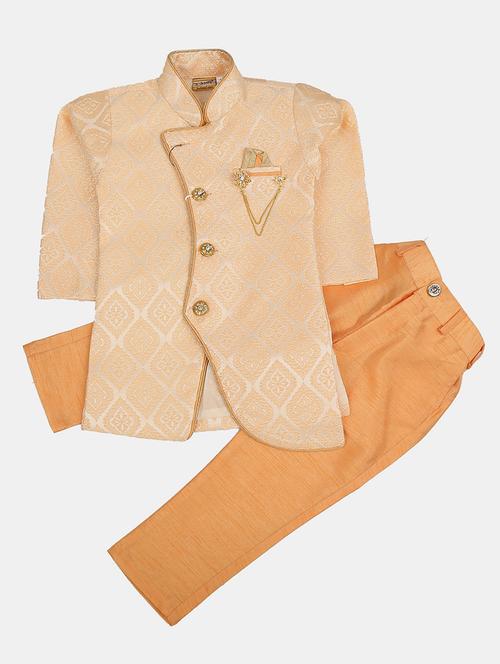 boys orange cotton sherwani kurta set - 20372810 - Very Small Image - 1