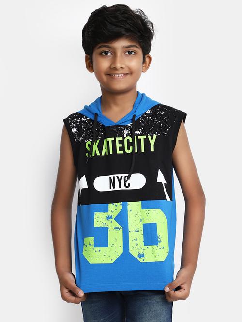 boys blue printed cotton vests - 20373025 - Very Small Image - 1