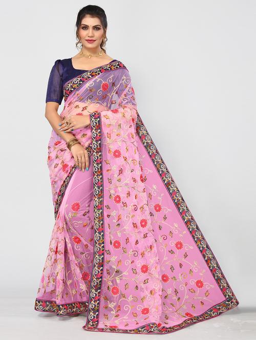 soft net embroidered saree  with blouse - 20373196 - Very Small Image - 1