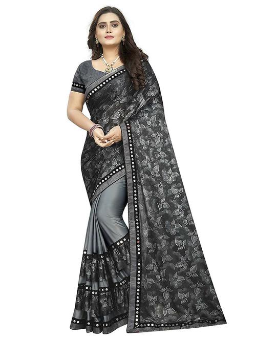 women grey printed lace work saree with blouse - 20373253 - Very Small Image - 1