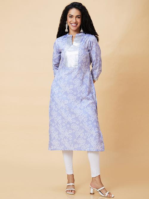 women lavender polyester straight kurta - 20375072 - Very Small Image - 1