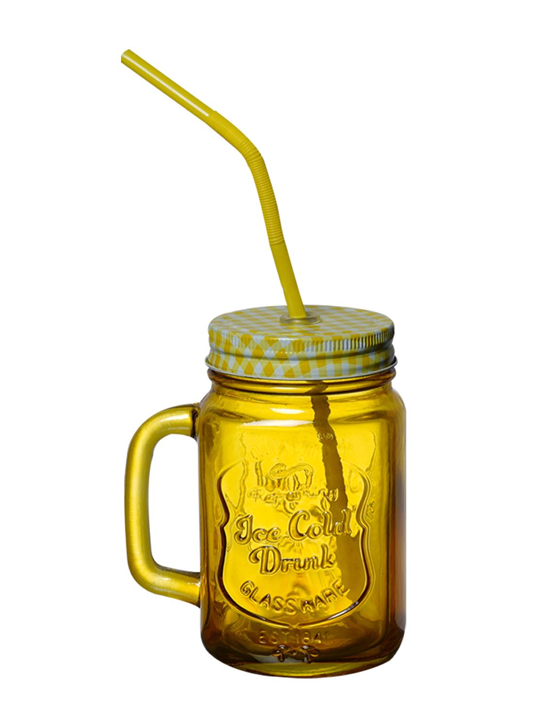 ceradeco 2 pcs assorted coloured mason jar set with straws 350 ml each - 20375192 - Standard Image - 3