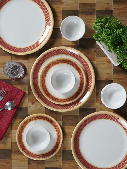 cdi 18 pcs red yellow  ethnic motifs printed melamine glossy dinner set - 20375267 - Very Small Image - 1
