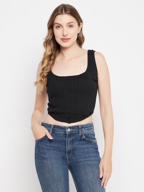 black self design crop top - 20375324 - Very Small Image - 1